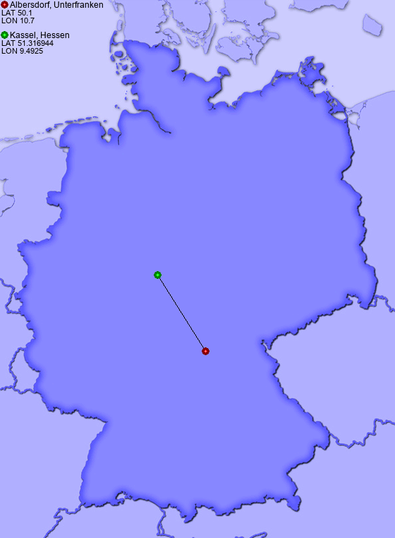 Distance from Albersdorf, Unterfranken to Kassel, Hessen
