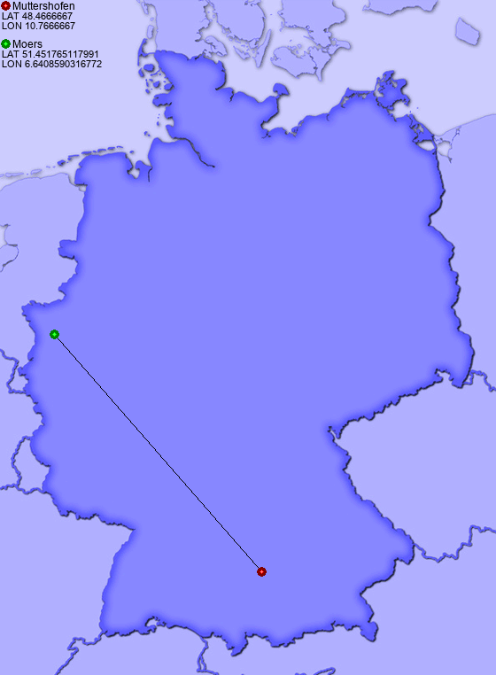 Distance from Muttershofen to Moers