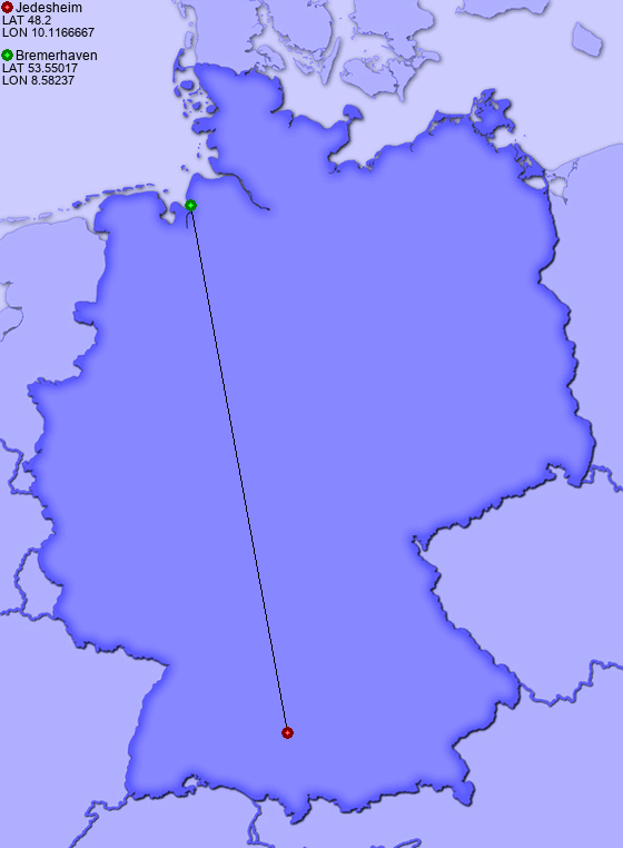 Distance from Jedesheim to Bremerhaven
