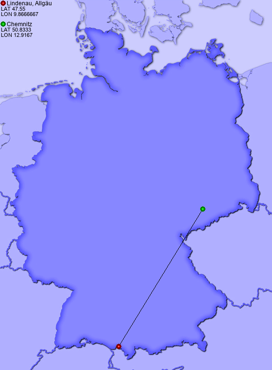 Distance from Lindenau, Allgäu to Chemnitz