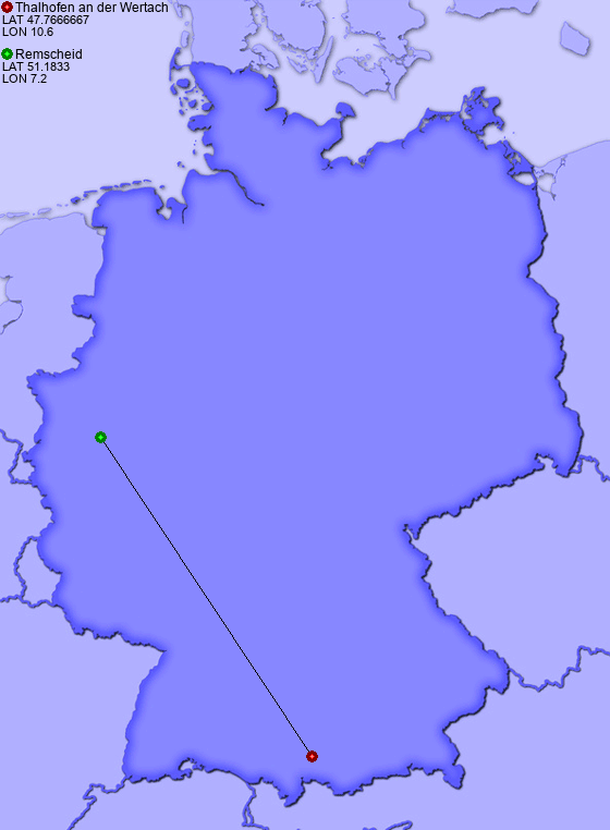 Distance from Thalhofen an der Wertach to Remscheid