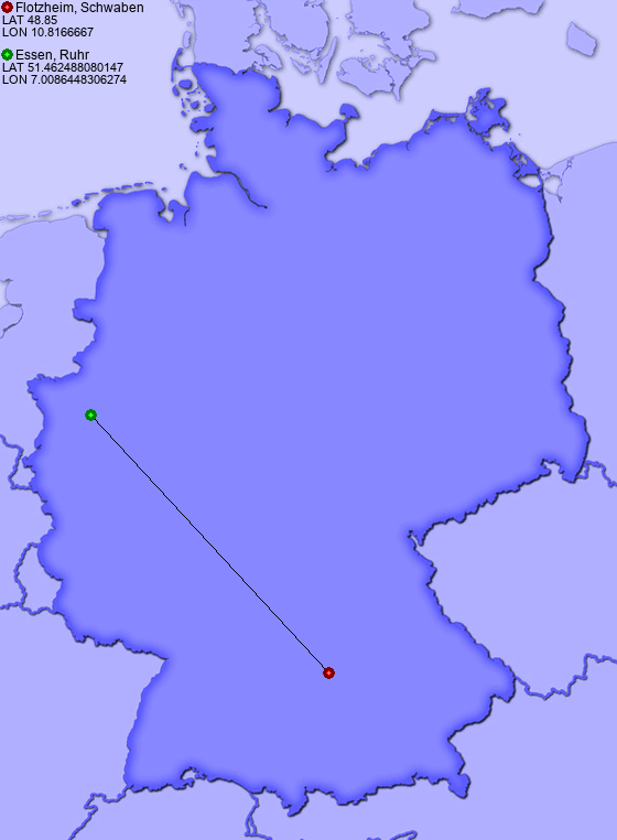 Distance from Flotzheim, Schwaben to Essen, Ruhr