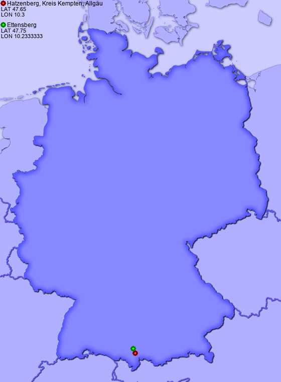 Distance from Hatzenberg, Kreis Kempten, Allgäu to Ettensberg