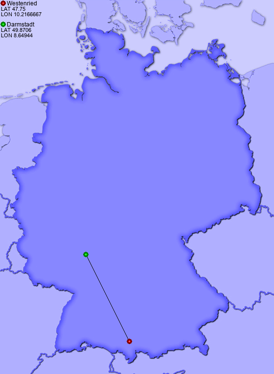 Distance from Westenried to Darmstadt