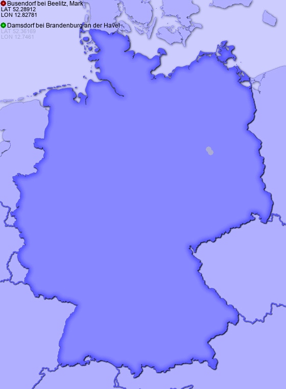 Distance from Busendorf bei Beelitz, Mark to Damsdorf bei Brandenburg an der Havel
