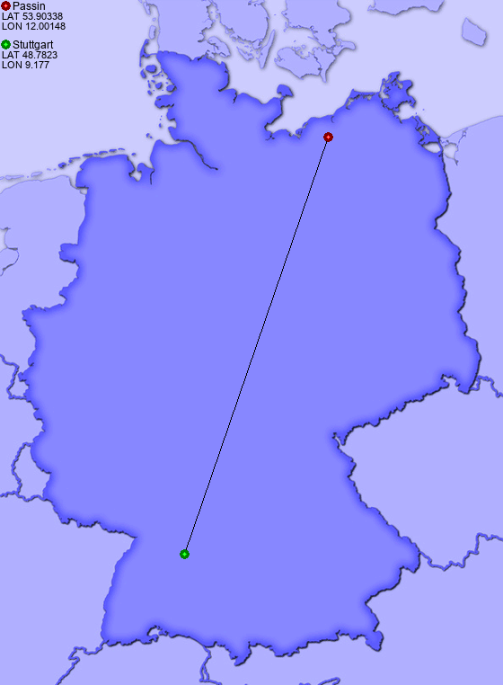 Distance from Passin to Stuttgart