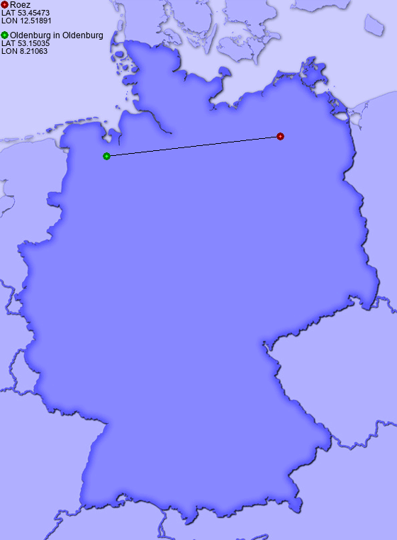 Distance from Roez to Oldenburg in Oldenburg