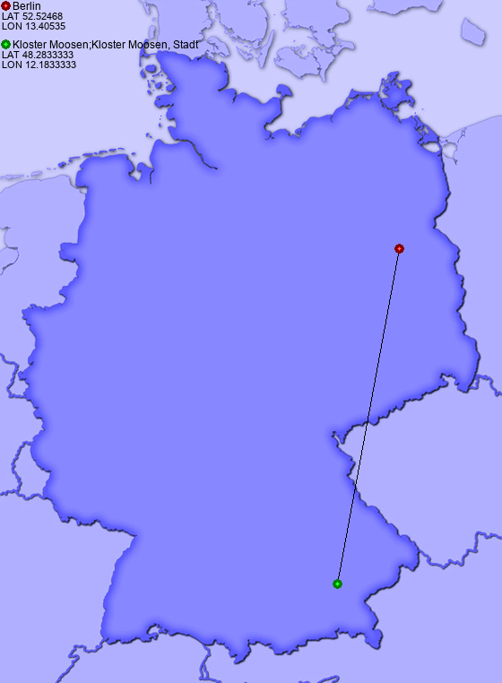 Distance from Berlin to Kloster Moosen;Kloster Moosen, Stadt
