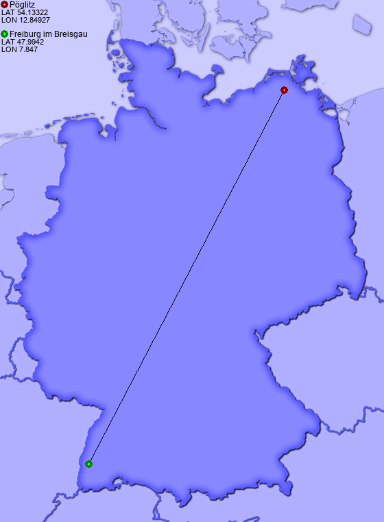 Distance from Pöglitz to Freiburg im Breisgau