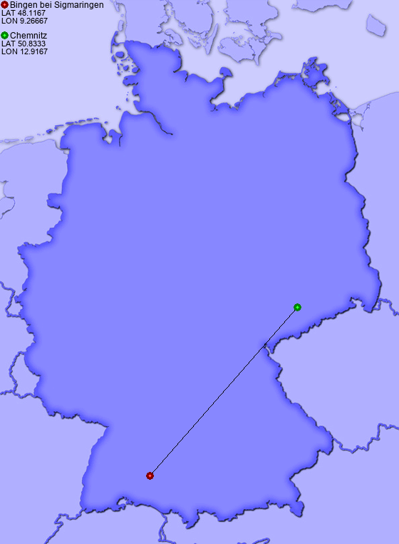 Distance from Bingen bei Sigmaringen to Chemnitz