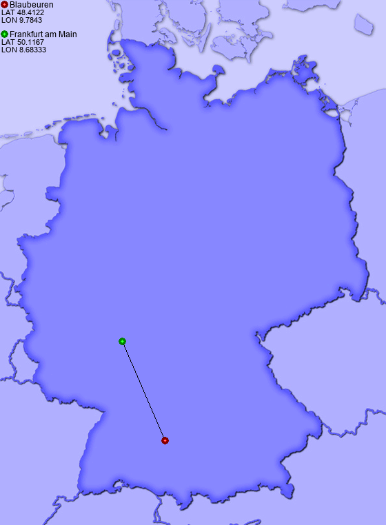 Distance from Blaubeuren to Frankfurt am Main