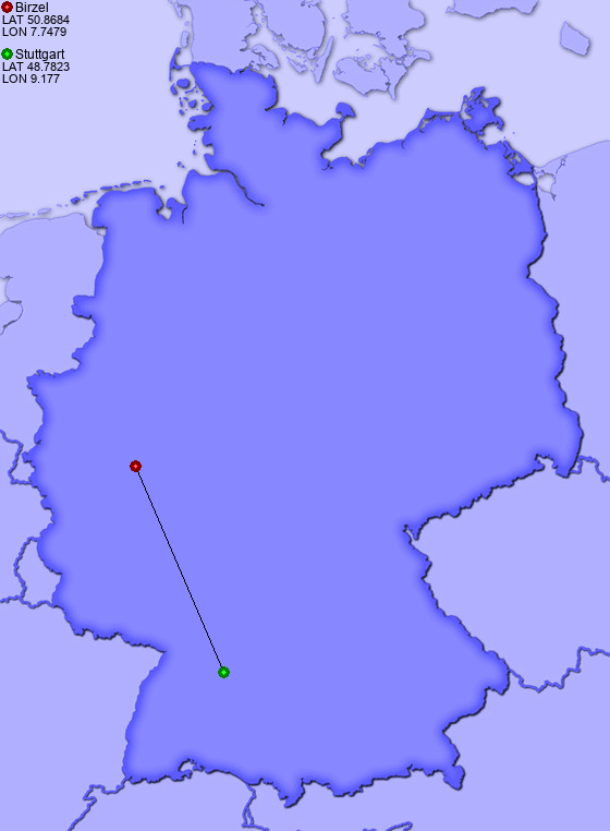 Distance from Birzel to Stuttgart