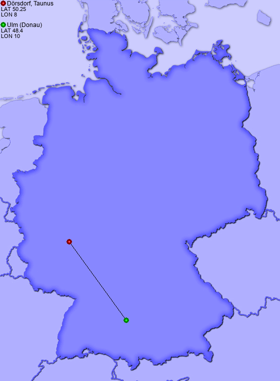 Distance from Dörsdorf, Taunus to Ulm (Donau)