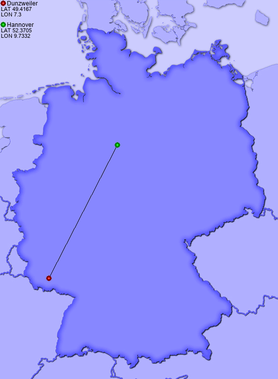 Distance from Dunzweiler to Hannover