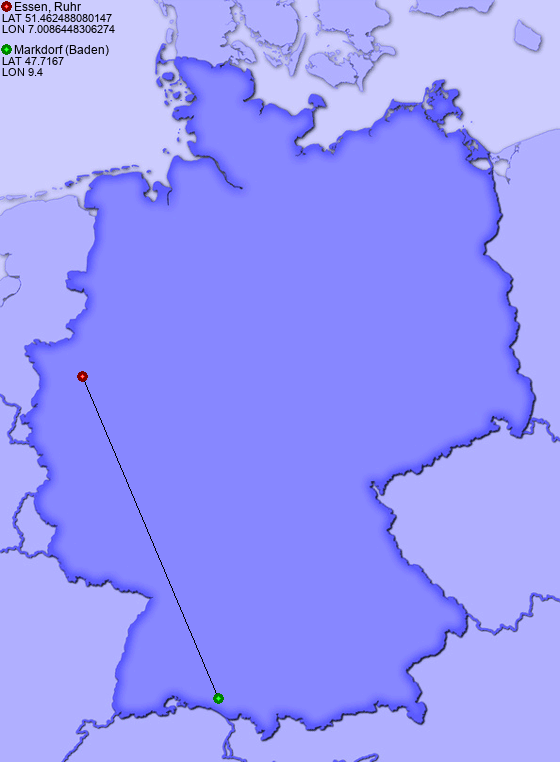 Distance from Essen, Ruhr to Markdorf (Baden)