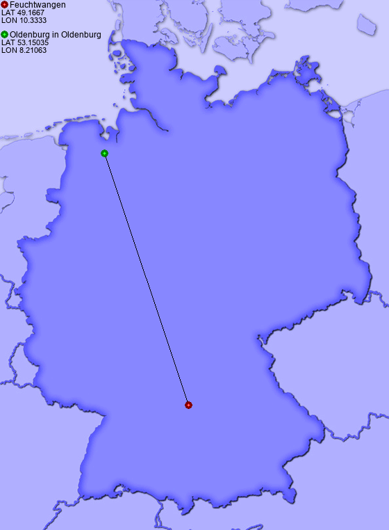 Distance from Feuchtwangen to Oldenburg in Oldenburg