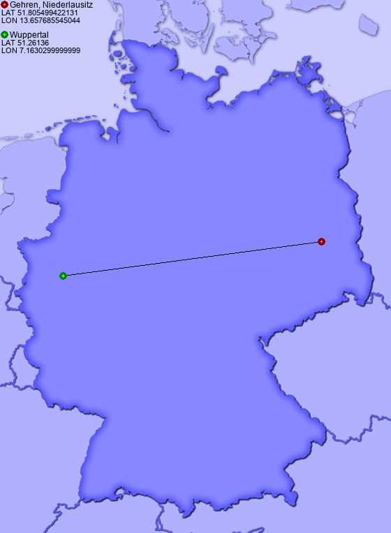 Distance from Gehren, Niederlausitz to Wuppertal