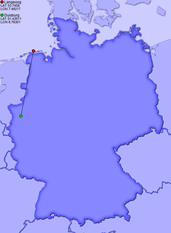 Distance from Langeoog to Duisburg