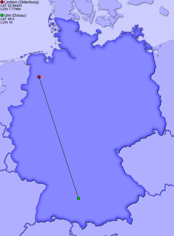 Distance from Lindern (Oldenburg) to Ulm (Donau)