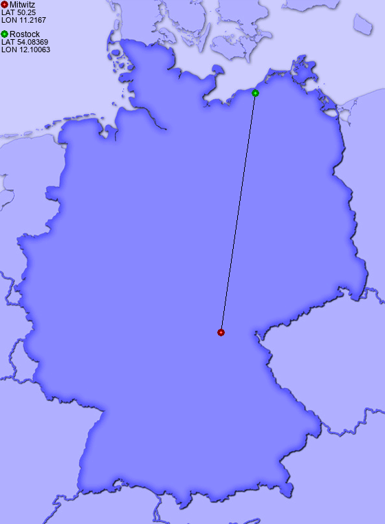 Distance from Mitwitz to Rostock