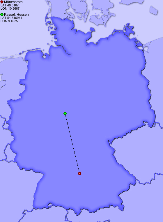 Distance from Mönchsroth to Kassel, Hessen