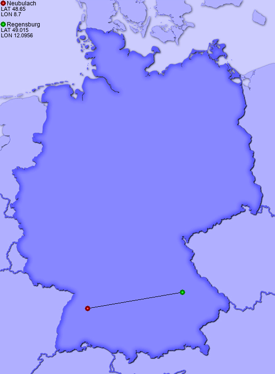 Distance from Neubulach to Regensburg
