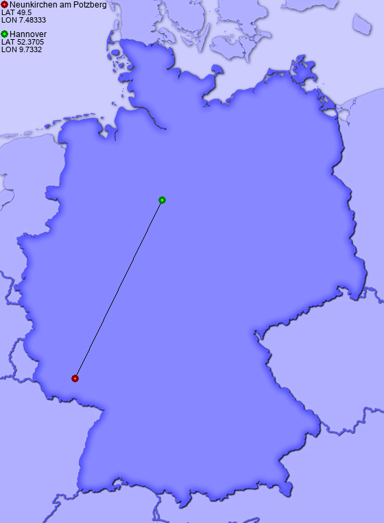 Distance from Neunkirchen am Potzberg to Hannover