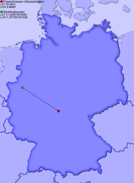 Distance from Poppenhausen (Wasserkuppe) to Recklinghausen