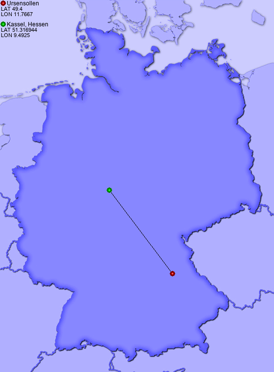 Distance from Ursensollen to Kassel, Hessen