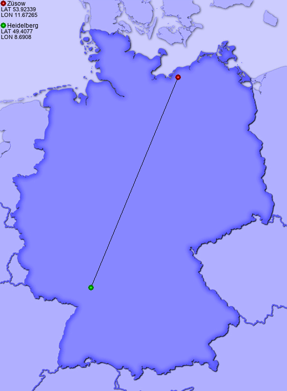 Distance from Züsow to Heidelberg