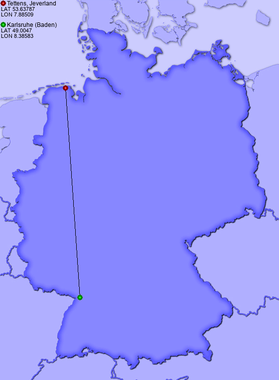 Distance from Tettens, Jeverland to Karlsruhe (Baden)