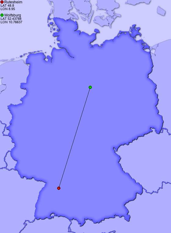 Distance from Rutesheim to Wolfsburg