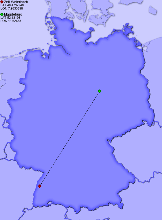 Distance from Zell-Weierbach to Magdeburg