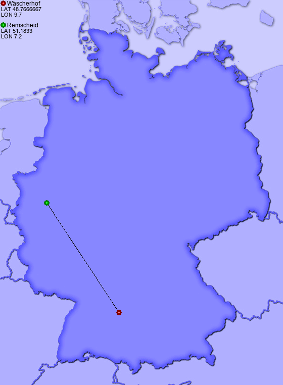 Distance from Wäscherhof to Remscheid