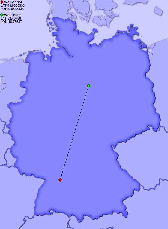 Distance from Weißenhof to Wolfsburg