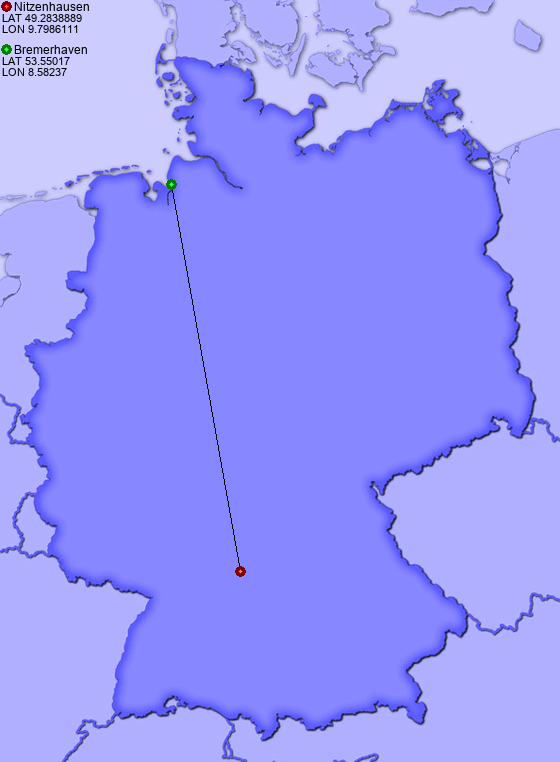 Distance from Nitzenhausen to Bremerhaven