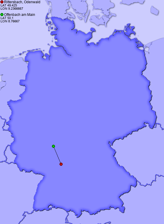 Distance from Rittersbach, Odenwald to Offenbach am Main