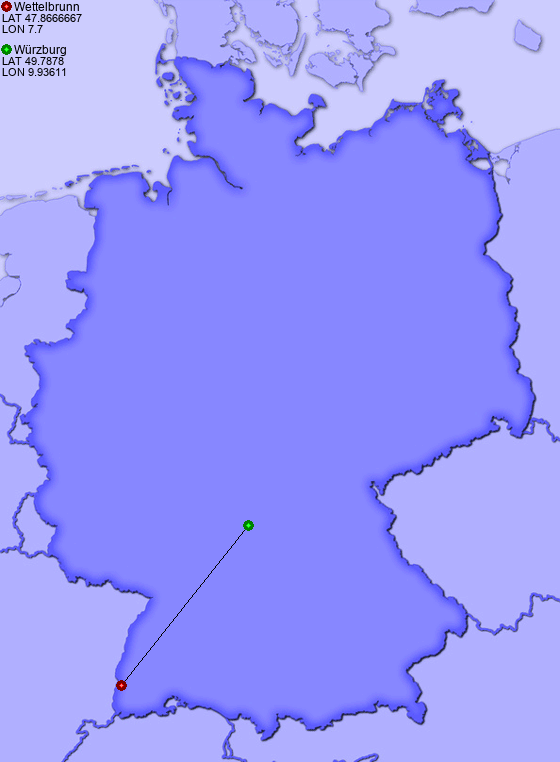 Distance from Wettelbrunn to Würzburg
