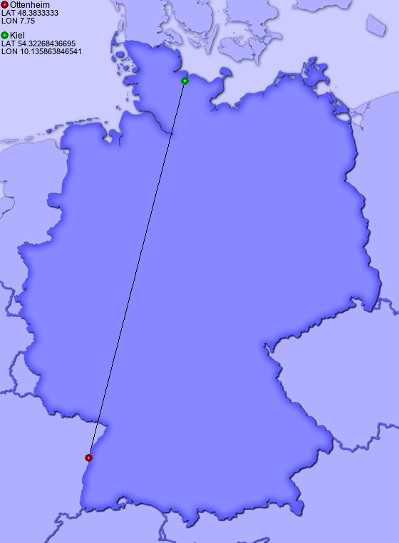 Distance from Ottenheim to Kiel