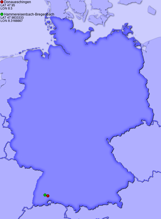 Distance from Donaueschingen to Hammereisenbach-Bregenbach