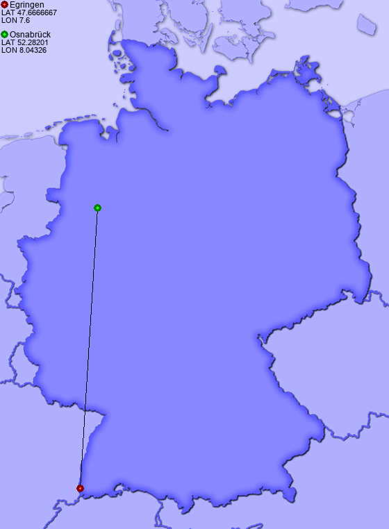 Distance from Egringen to Osnabrück