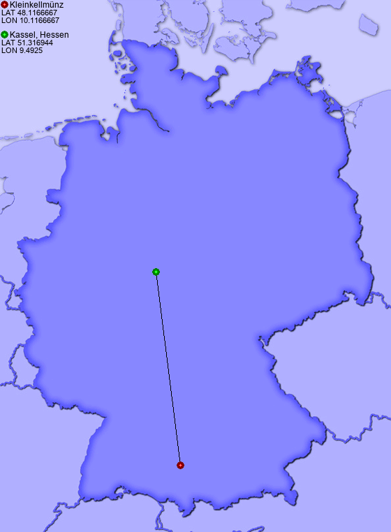 Distance from Kleinkellmünz to Kassel, Hessen