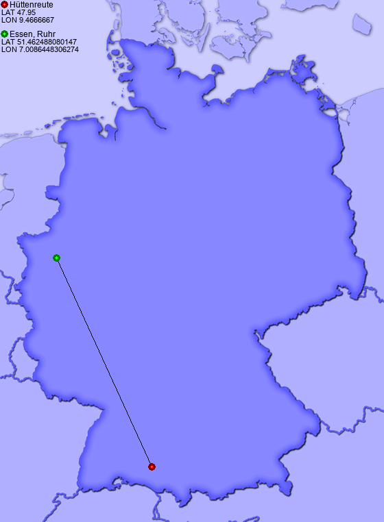 Distance from Hüttenreute to Essen, Ruhr