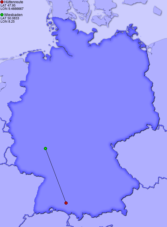 Distance from Hüttenreute to Wiesbaden
