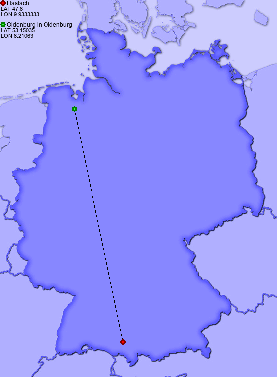 Distance from Haslach to Oldenburg in Oldenburg
