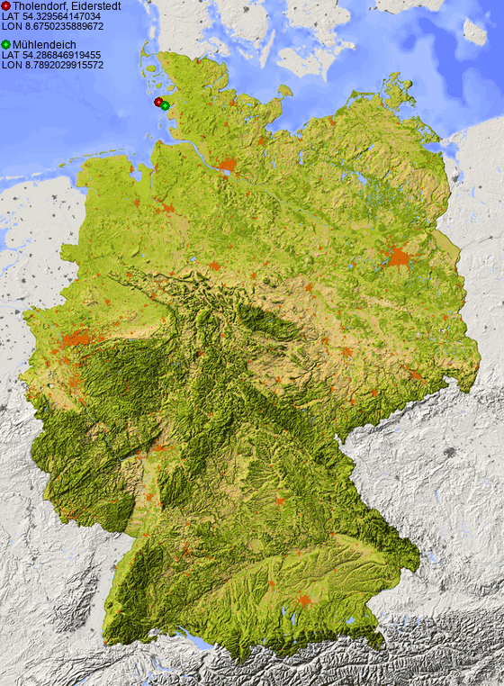 Distance from Tholendorf, Eiderstedt to Mühlendeich