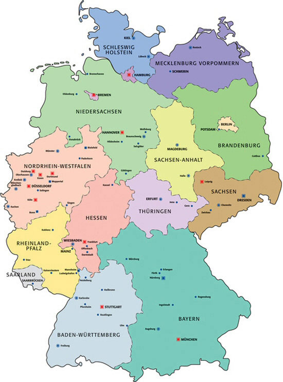 Map of the federal states - Places-in-Germany.com